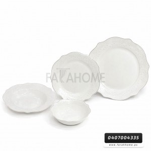 طقم صحون 24 قطعة  بورسلان حيف نقشة مونس حز ذهبي موديل HK200-1