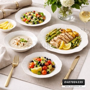 طقم صحون 24 قطعة  بورسلان حيف نقشة مونس حز ذهبي موديل HK200-1