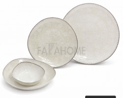 طقم صحون 24 قطعة  بورسلان بيضاوي حيف معرق حز ذهبي موديل SJ200-5