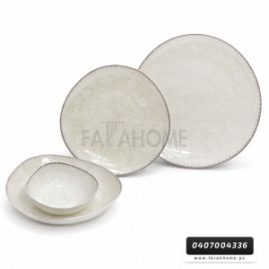 طقم صحون 24 قطعة  بورسلان بيضاوي حيف معرق حز ذهبي موديل SJ200-5