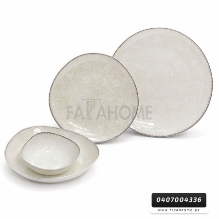 طقم صحون 24 قطعة  بورسلان بيضاوي حيف معرق حز ذهبي موديل SJ200-5