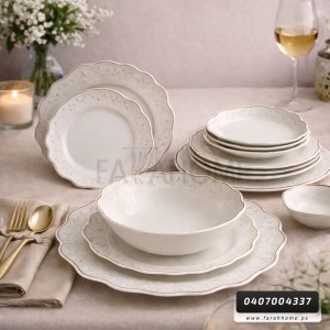 طقم صحون 24 قطعة بورسلان حيف نقشة نجوم حز ذهبي موديل HK200-2