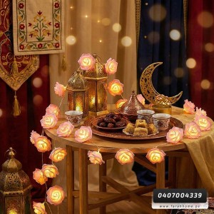 زينه رمضان/  حبل اضائة شكل وردة لون ذهبي فيش كهرباء