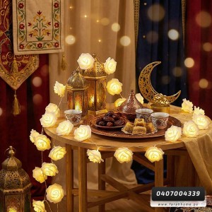 زينه رمضان/  حبل اضائة شكل وردة لون ذهبي فيش كهرباء