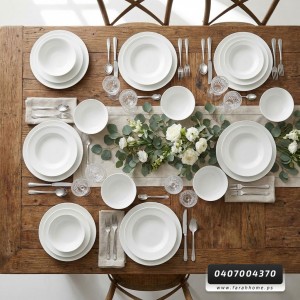 طقم صحون بورسلان 42 قطعة بورسلان ابيض سادة ADC