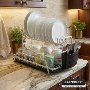 مشك صحون المنيوم  ثقيل طبقتين فضي مع حمالة كاسات ومعالق 