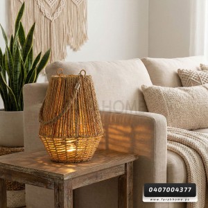 تيبل لامب بوهيمي قش رتان كبير بطارية مع حبل تعليق