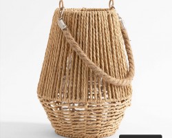 تيبل لامب بوهيمي قش رتان كبير بطارية مع حبل تعليق