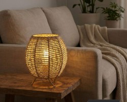 فانوس - تيببل لامب بوهيمي قش رتان وسط مع بطارية