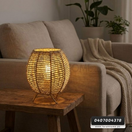 فانوس - تيببل لامب بوهيمي قش رتان وسط مع بطارية