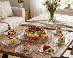 طقم جاط كيك - فواكه  زجاج مع 6 صحون سادة