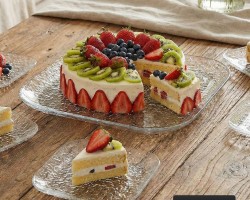 طقم جاط كيك - فواكه  زجاج مع 6 صحون سادة