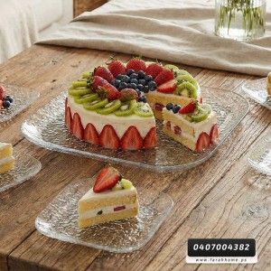 طقم جاط كيك - فواكه  زجاج مع 6 صحون سادة