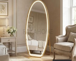 مراه اطار مضيء ليد شكل بيضاوي اطار ذهبي مع ستاند 160 × 68 سم USB