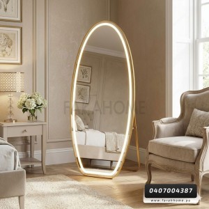 مراه اطار مضيء ليد شكل بيضاوي اطار ذهبي مع ستاند 160 × 68 سم USB