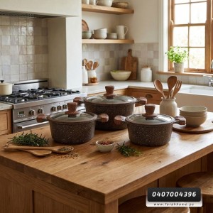 طنجرة الدبابة  36 سم جرانيت ثقيل لون بني مع غطاء زجاج وايدي خشبية