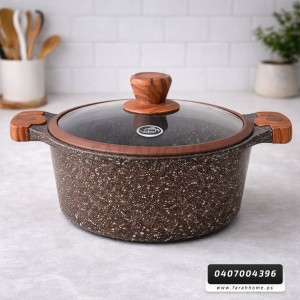 طنجرة الدبابة  36 سم جرانيت ثقيل لون بني مع غطاء زجاج وايدي خشبية
