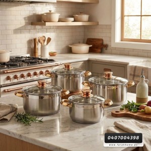 طقم طناجر ستانلس مع غطاء زجاج نمرة 4 قطع مقاس 16-18-20-24 سم Hoffavorer 