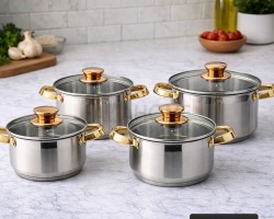 طقم طناجر ستانلس مع غطاء زجاج نمرة 4 قطع مقاس 16-18-20-24 سم Hoffavorer 