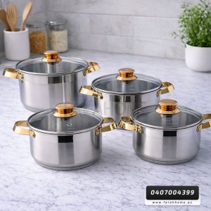 طقم طناجر ستانلس مع غطاء زجاج  نمرة 4 قطع مقاس 22-24-26-28 سم Hoffavorer