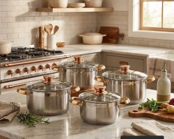 طقم طناجر ستانلس مع غطاء زجاج  نمرة 4 قطع مقاس 22-24-26-28 سم Hoffavorer