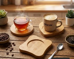 6 قطع ×  كوستر - استكانة خشب اشكال مدور/قلب/مربع