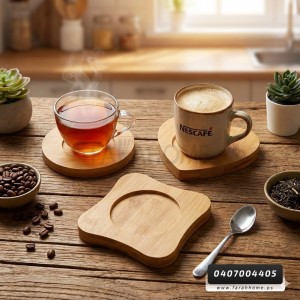 6 قطع ×  كوستر - استكانة خشب اشكال مدور/قلب/مربع