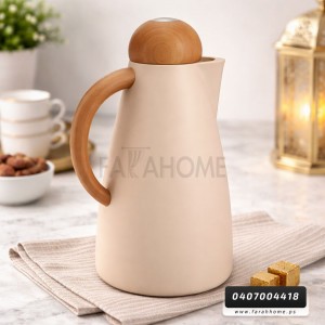 ثيرموس قهوة 1 لتر بيج يد وغطا طابة كبس ذهبي/خشبي/ سلفر