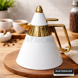 ثيرموس قهوة 1لتر هرم مخروط ستانلس بيج يد وخصرعنق ذهبي غطا ضغط 