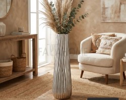 فازة هندي سكني محزز طويل قطر 18 سم ارتفاع 58 سم