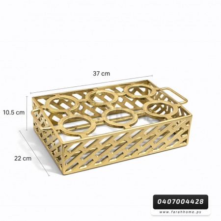 حمالة علب كولا - فرش نحاس معدن صناعة هندية يتسع ل 6 علب لون ذهبي ثقيل مقاس 37 * 22 + 10.5 سم