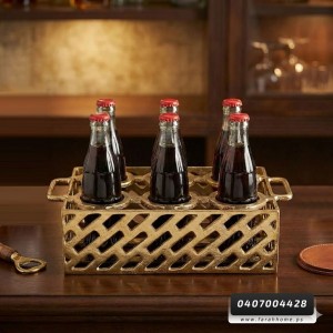 حمالة علب كولا - فرش نحاس معدن صناعة هندية يتسع ل 6 علب لون ذهبي ثقيل مقاس 37 * 22 + 10.5 سم