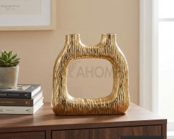 فازة هندي نحاس لون ذهبي مقاس 23 × 7.5 × 30 سم