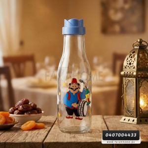 كوز / قنينة زجاج للماء او العصير برسومات رمضانية 1 لتر