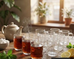 12 قطعة / طقم كاسات شاي زجاج شفاف مع يد حجم كبير  