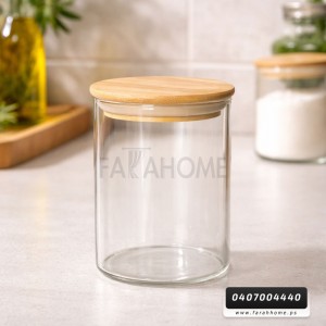 مرتبان زجاج 10 سم للبهارات / السكريات / الكاندي / المكسرات مع غطاء خشب كبس