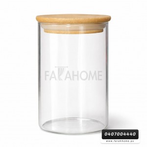 مرتبان زجاج 10 سم للبهارات / السكريات / الكاندي / المكسرات مع غطاء خشب كبس