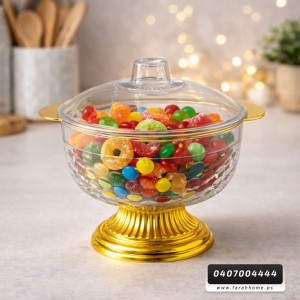 مضيفة / تمرية مدور اكريليك مع يدين و قاعدة ذهبية 18 سم