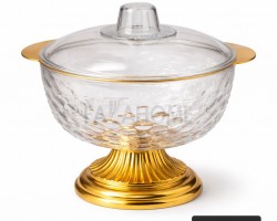 مضيفة / تمرية مدور اكريليك مع يدين و قاعدة ذهبية 18 سم