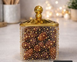 مضيفة مربع اكريليك منقط ذهبي وغطاء مذهب 12 سم