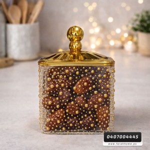 مضيفة مربع اكريليك منقط ذهبي وغطاء مذهب 12 سم