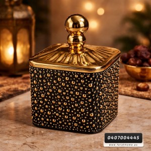 مضيفة مربع اكريليك منقط ذهبي وغطاء مذهب 12 سم