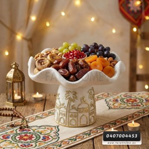 زينة رمضان/ مضيفة - تحفه - جاط  - صحن جبصين وردة مع قاعدة رمضان كبير