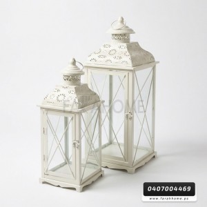 زينة رمضان / فانوس رمضاني معدني لون ابيض قطعتين حجم كبير 50 + 40 سم