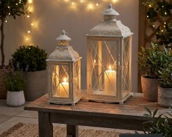 زينة رمضان / فانوس رمضاني معدني لون ابيض قطعتين حجم كبير 50 + 40 سم