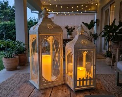 زينة رمضان / فانوس رمضاني معدني لون ابيض قطعتين حجم كبير 50 + 40 سم