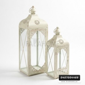 زينة رمضان / فانوس رمضاني معدني لون ابيض قطعتين حجم كبير 50 + 40 سم