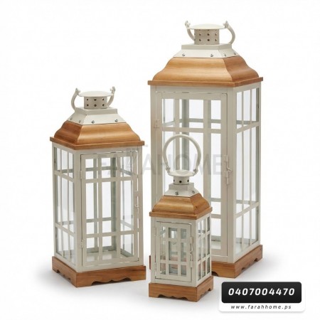 زينة رمضان/طقم فانوس رمضان اطار معد مع قاعدة خشب 3 قطع 70 + 50 + 40 سم