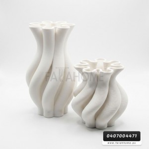 طقم فازات عروق - مموج ابيض محزز قطعتين