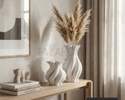 طقم فازات عروق - مموج ابيض محزز قطعتين